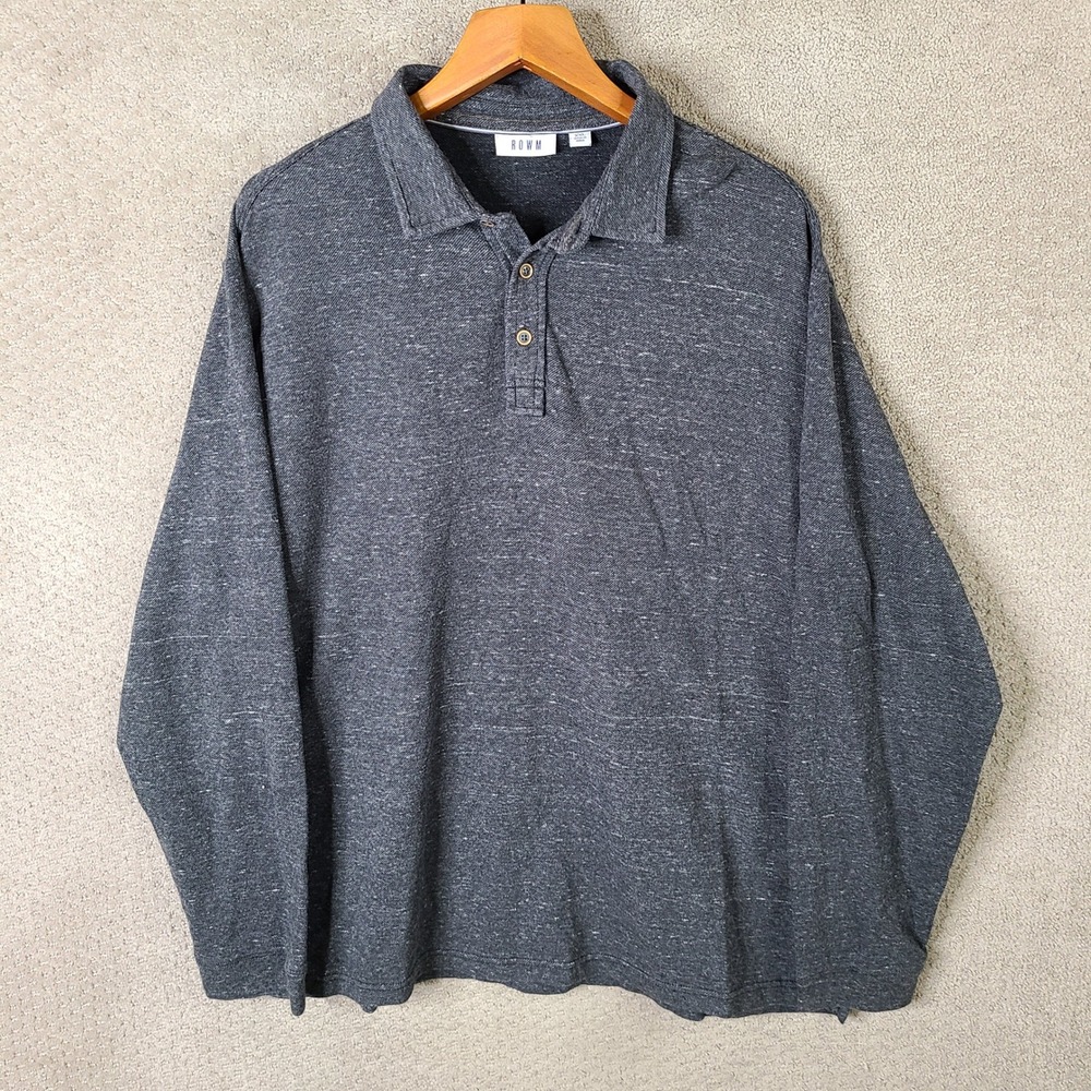 ROWM Shirt Mens‎ XXL Gray Heathered Long Sleeve Polo Charcoal Cotton Blend